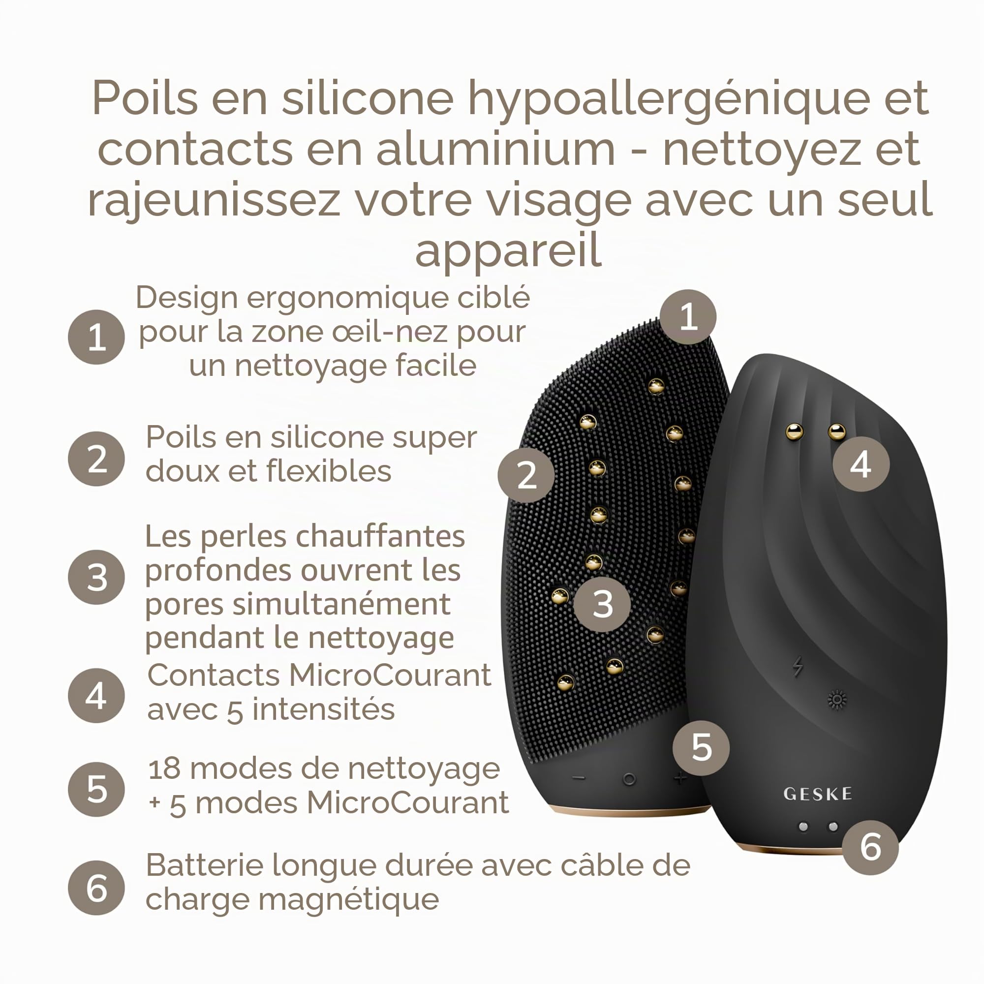 GESKE SmartAppGuided Brosse faciale thermique sonique liftante 8 en 1 nettoyage anti-rides silicone