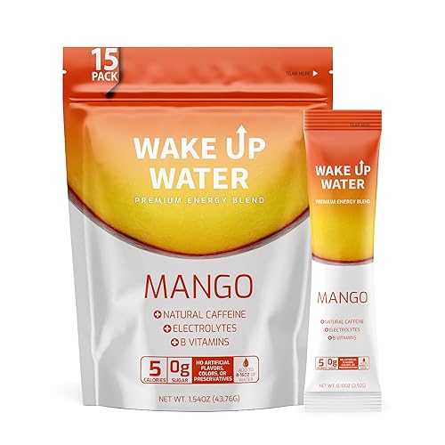 Wake Up Water Energy + Hydration Mix  Paquetes de energía + hidratación en polvo con cafeína natural, electrolitos, vitaminas B  Sin azúcar
