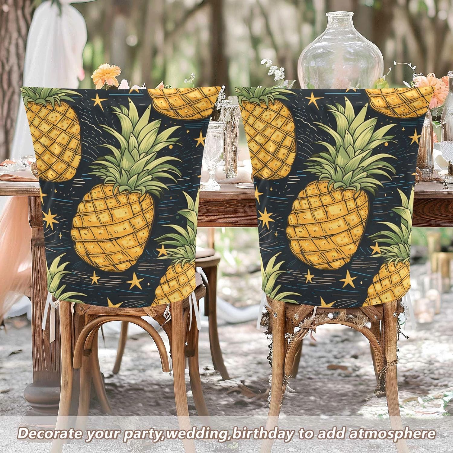 ALAZA Pineapples and Stars Chair Back Cover Set of 6, Washable Reusable Removable Chair Slipcovers Decorative Chair Cover for Home Kitchen Wedding Party
