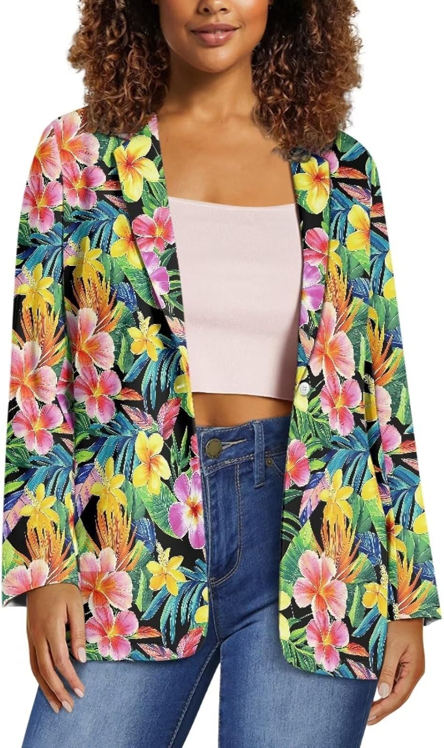 Women's One Button Blazer Casual Lapel Open Front Long Sleeve Suit Jackets Slim Business Work Office Blazer 2XS-3XL