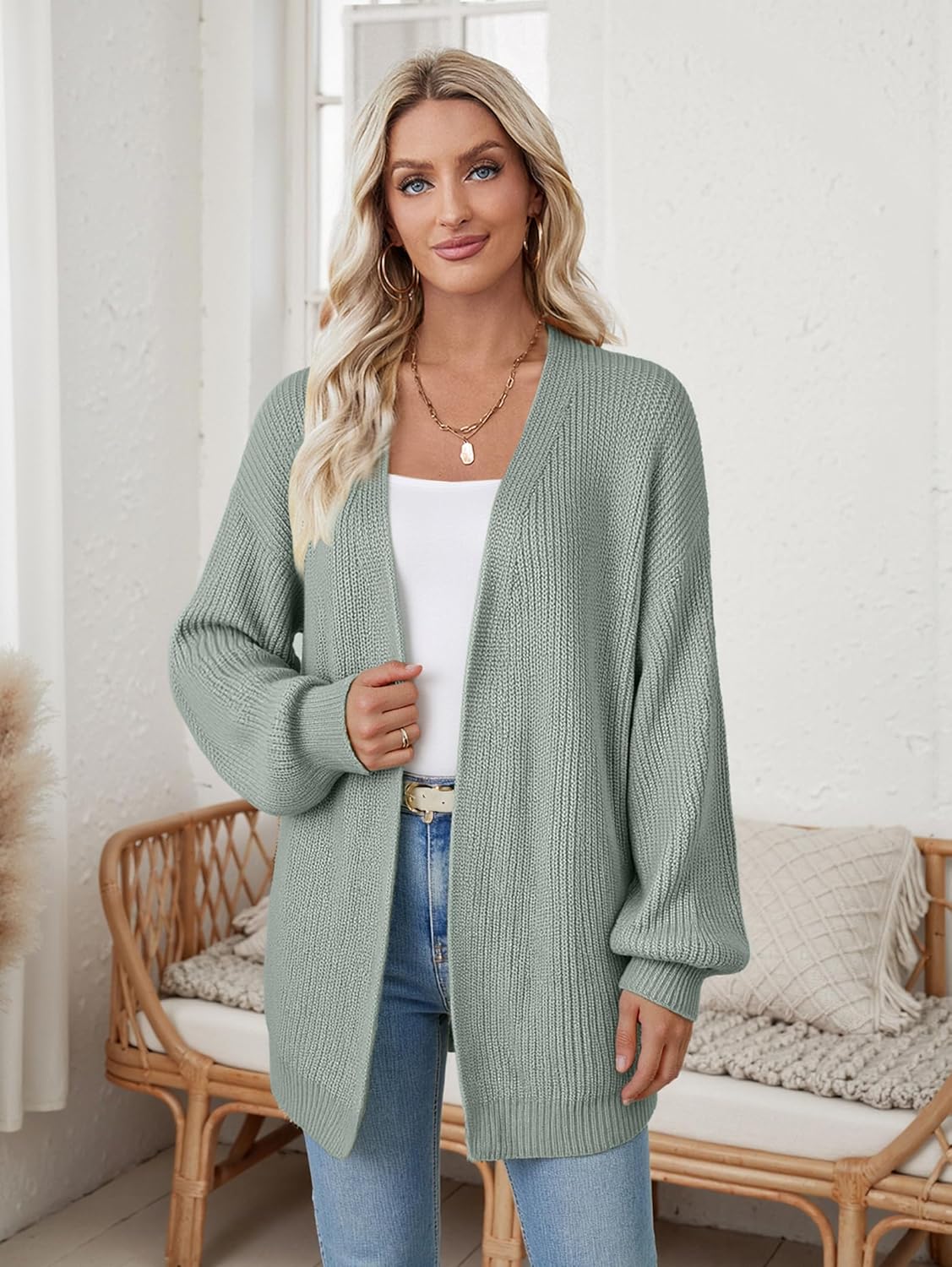 Womens Oversized Long Cardigan Sweater Fall 2025 Trendy Chunky Waffle Knit Open Front Dressy Cardigans - Image 2
