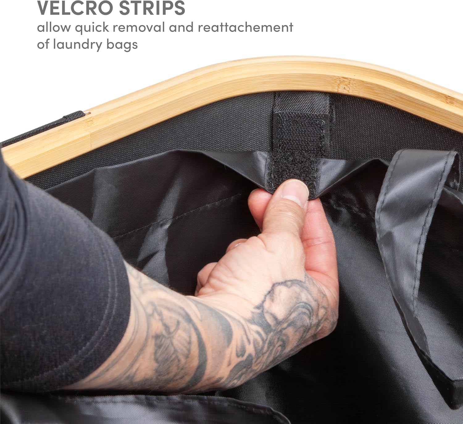 QUALIAZERO 120L Dual Laundry Hamper with Lid – 2-Section Bamboo Frame Hamper with Removable Bags & Easy-Lift Cover, Large Capacity for Families, Bathroom or Bedroom (ONYX BLACK, DUAL)