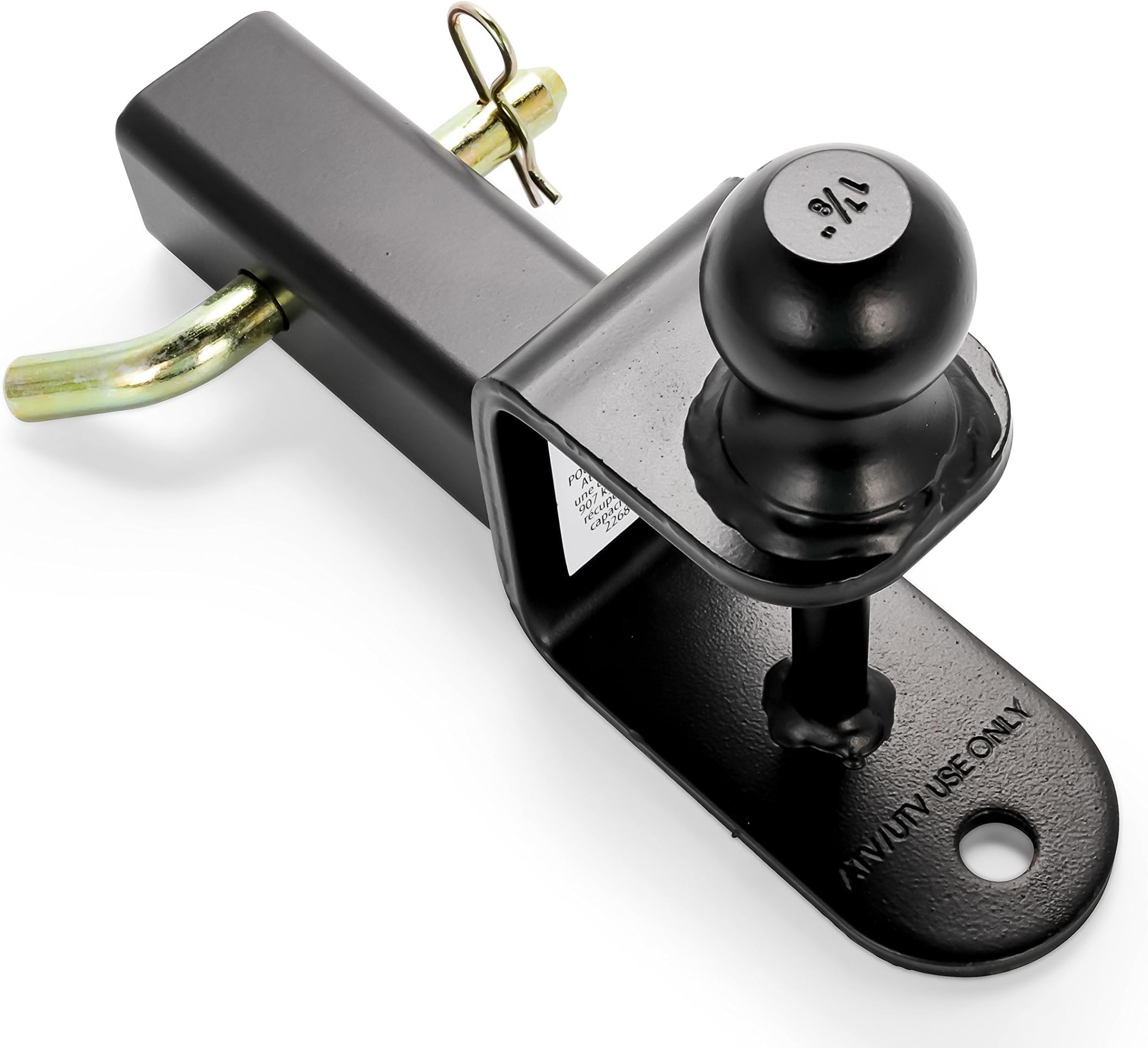 Black Boar UTV ATV Multi-Hitch - Features 1-7/8” Hitch Ball, 2” Shank - 6” (L) Shank - Hitch Ball has 2” Rise & Rated for 2,000lbs - Use w/utility trailers, tow straps & other ATV Accessories (66027)