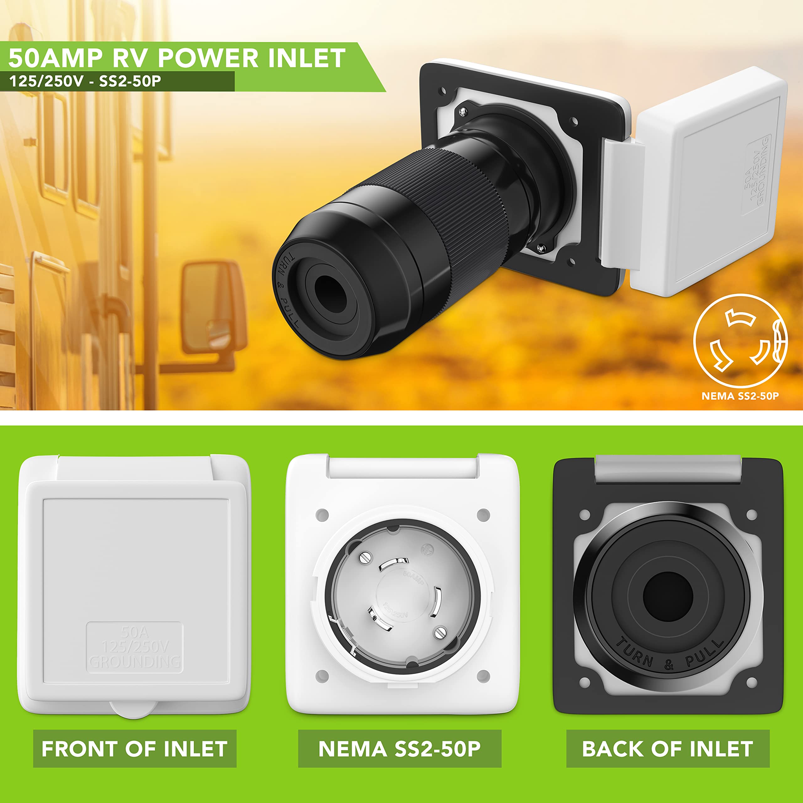 Amazon.com: Leisure RV 125/250V 50 AMP Power Plug Twist Lock Inlet