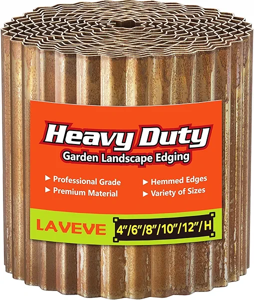 LAVEVE Corrugated Metal Garden Edging 6" x 40Ft, Landscape Edging Border for Lawn, Flower Bed, Garden Fence, Paver Edging (Real Rusted)