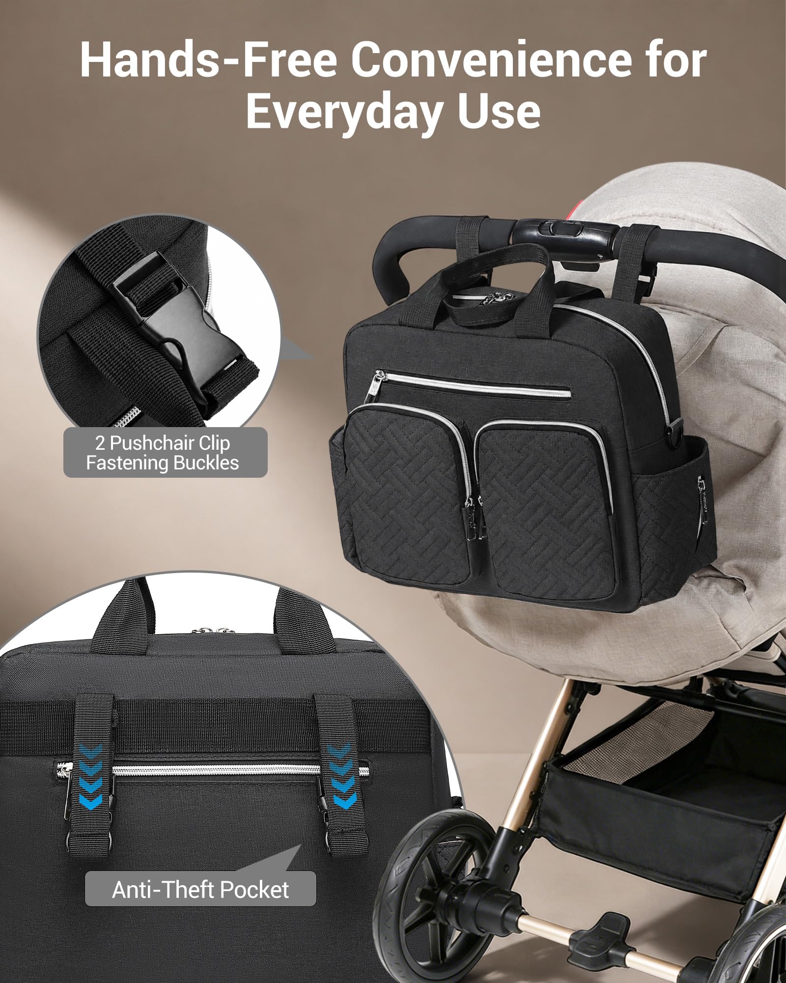 KONO Wickeltasche Baby Diaper Bag, Wasserdicht Babytasche mit Isolierte Organizer-Fächer, Praktisch Kliniktasche Geburt für Krankenhaus, Reisen und Unterwegs, Mama und Papa
