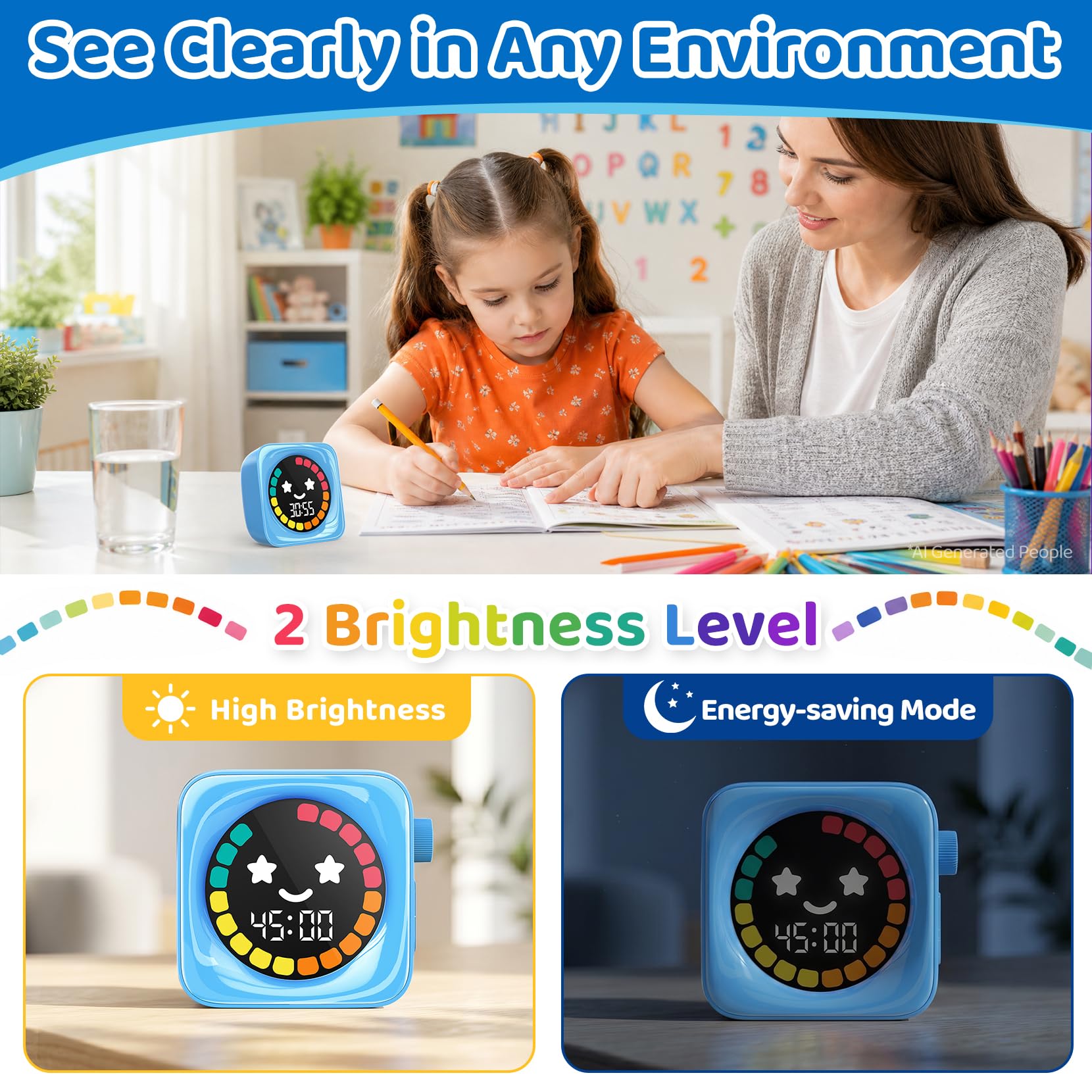 Sonneten Visueller Timer für Kinder, 99 Minuten, digital, niedlich, für Klassenzimmer, Lernbedarf, Zeitmanagement, Countdown-Timer