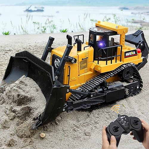 Miniatura 4 de Fisca Bulldozer de Control Remoto RC 1/16 Vehículo de Construcción Completamente Funcional, Cargador Frontal Dozer de 2.4Ghz 11 Canales con Luz