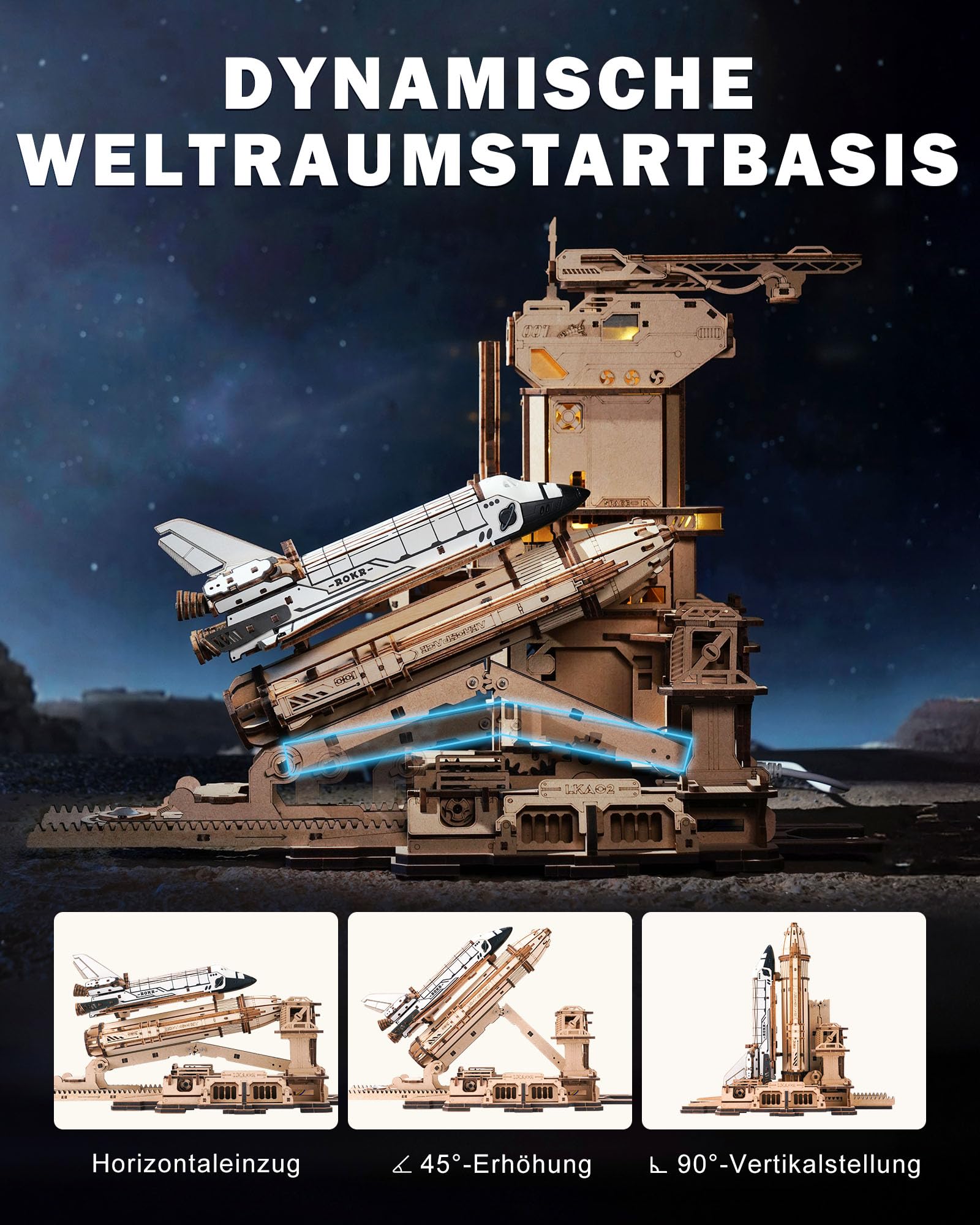 ROKR 3D Puzzle Holz Raumfähre, 3D Holzpuzzle Erwachsene Holzmodelle Bausätze, Geschenke für Weltraum-Enthusiasten, Space Shuttle, LKA02