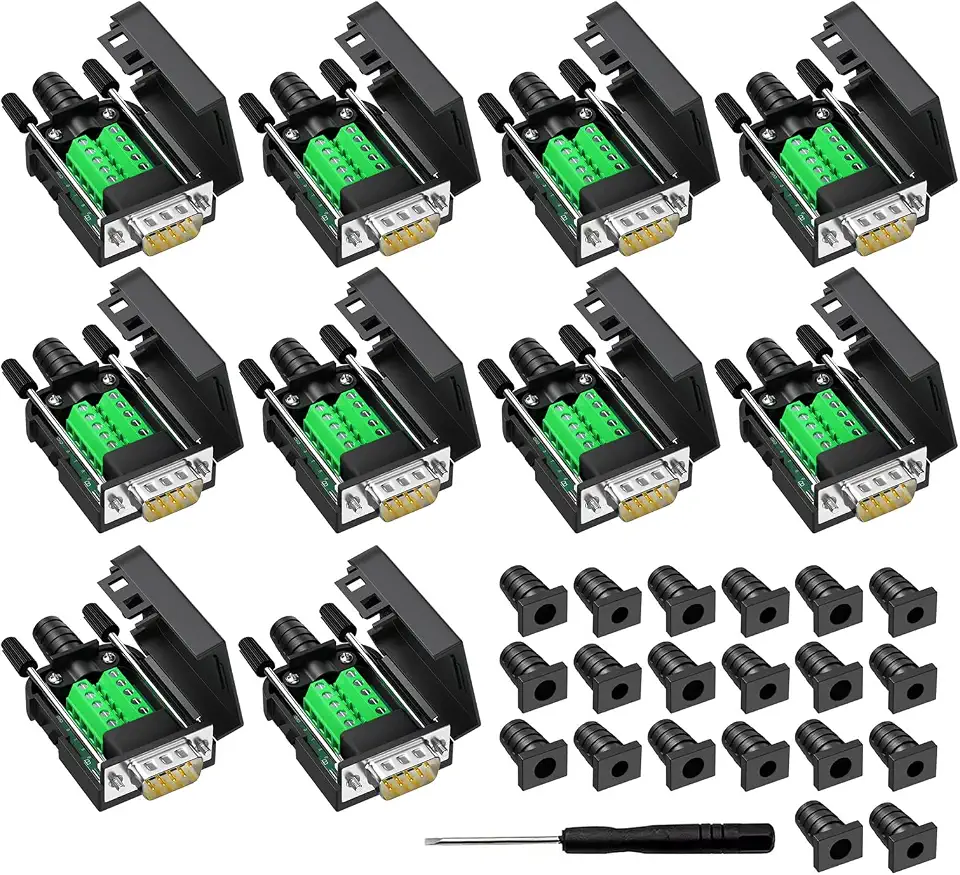 10 Pcs DB9 Male Breakout Connector, 9 pin RS232 connectors, Solderless D-SUB RS485 Serial Adapter Module Board with Screw Terminals, Case, Long Bolts