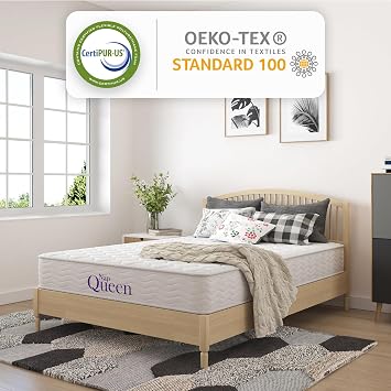 NapQueen 8 Inch Innerspring Queen Size Medium Firm Memory Foam Mattress, Bed in a Box,White