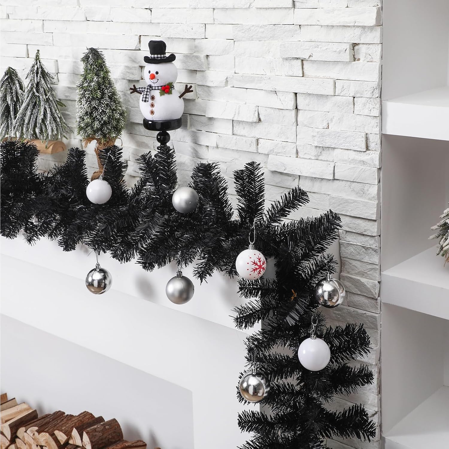 Jutom 13.2 ft Valentine's Garlands with 16.4 ft LED Lights Artificial Garland Romantic Pine Valentine Garland Decoration for Stairs Fireplace Mantel Front Door Porch Holiday Party(Black)