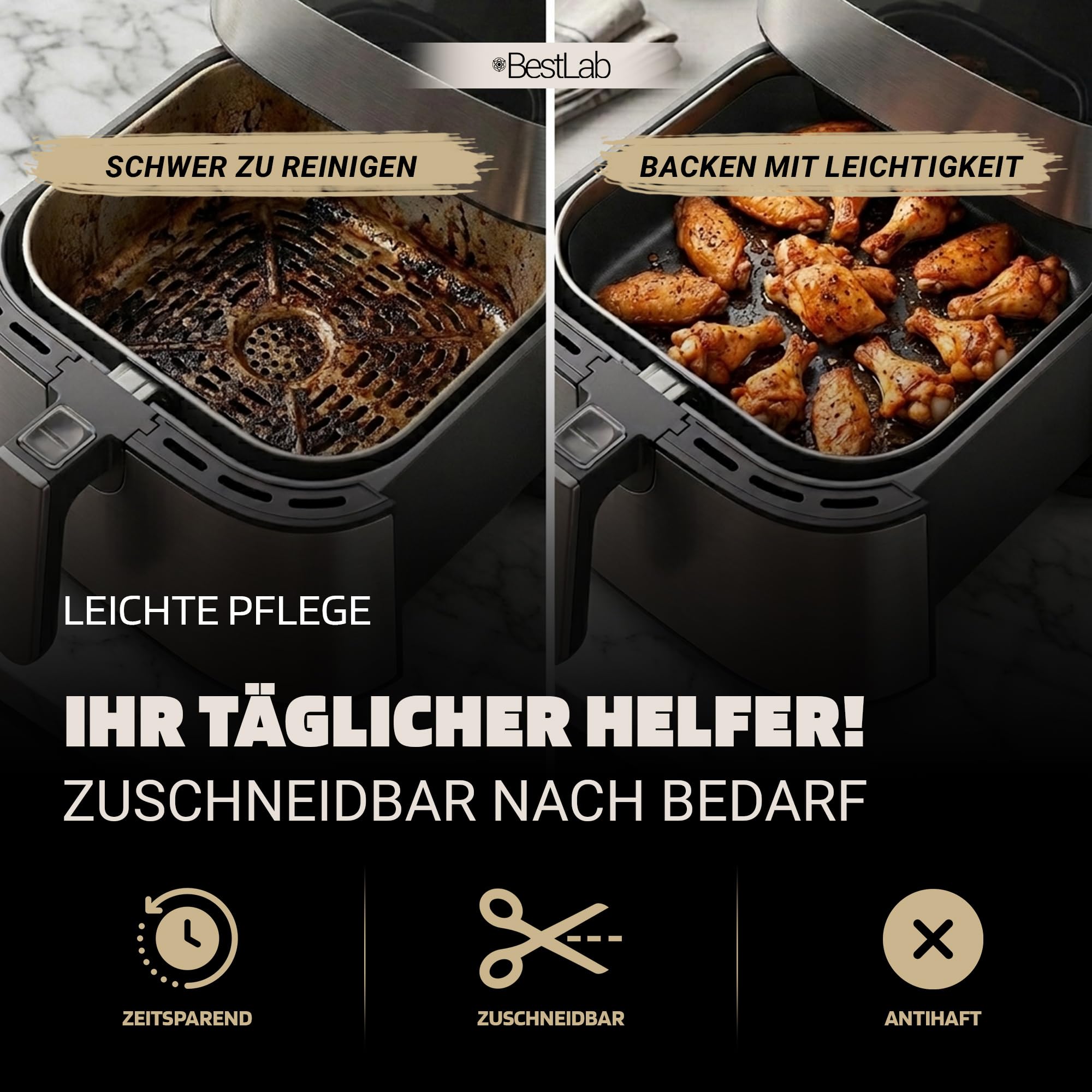 [Test molto buono, nota 1.0 *] Set di 6 tappetini da forno Bestlab per forno 41 x 58 cm, pellicola da forno in silicone come carta da forno e accessori da forno per airfryer, microonde, teglia da