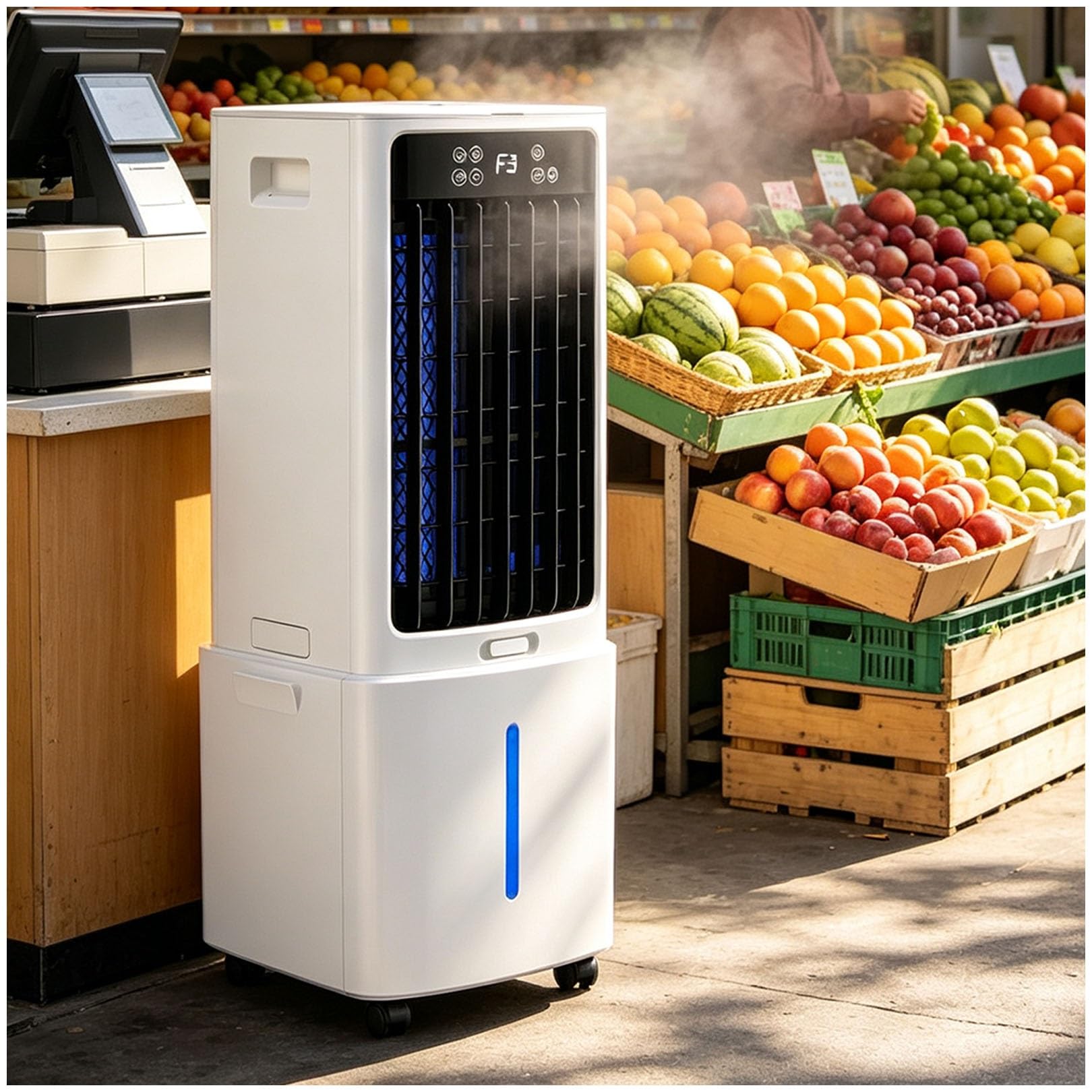 Portable Swamp Cooler, 12L Evaporative Air Cooler, 588 CFM, 2 Ice Packs, 3 Speeds, 7.5H Timer, 360° Casters for Garage & Patio