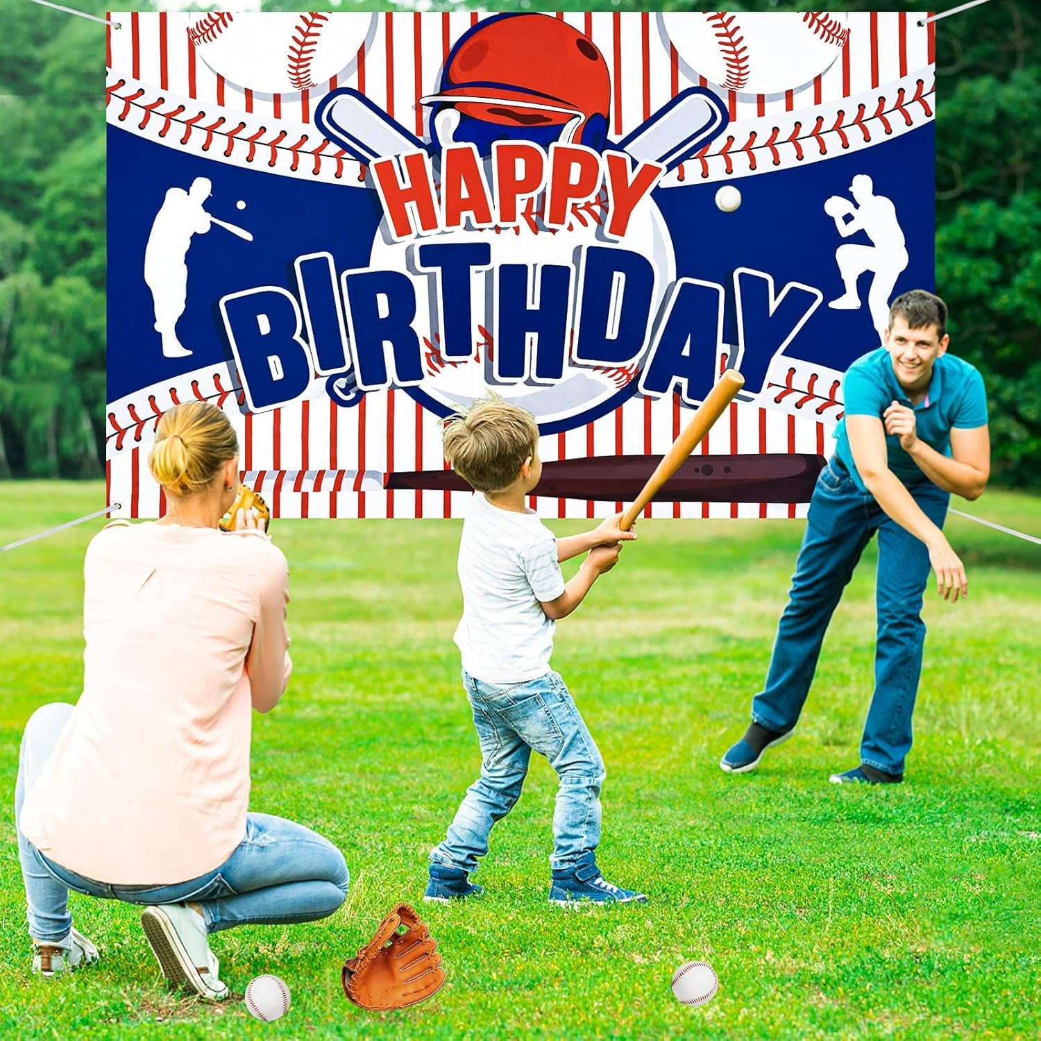 Baseball Party Decorations Happy Birthday Banner for Boys Kids Teens - Large Sport Themed Banner for Christmas Holiday Party Supplies