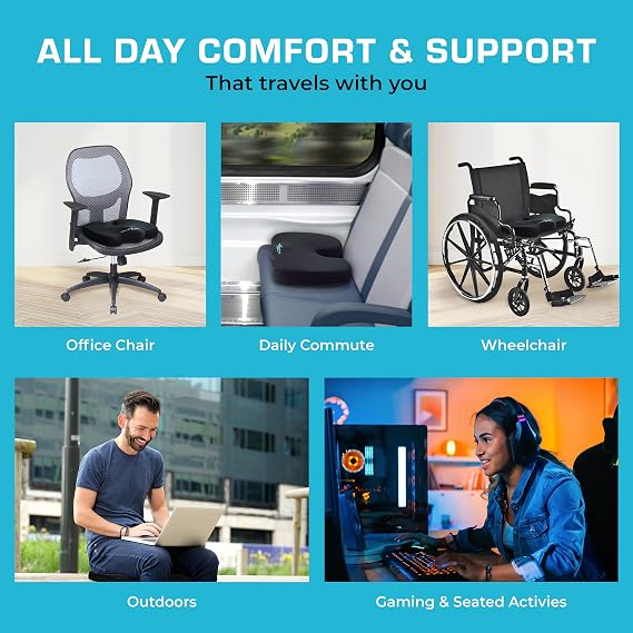 Xtreme Comforts Seat Cushion, Tailbone Relaxer - Coccyx Cushion for Tailbone Pain Desk, Wheelchair & Car Use - Back Support Pillow for Chair