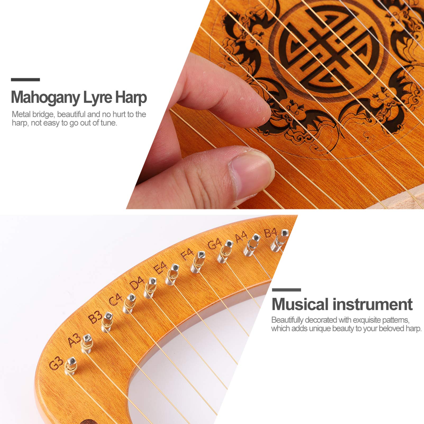 Harpe Lyre En Bois 7 Cordes Toyvian - Instrument De Musique Portable Pour Débutants, Enfants Et Amateurs