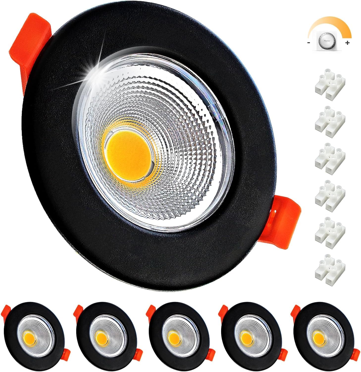 Juego de 6 Focos Empotrables LED Regulables 7W, Set de Spots LED 230V Redondos Negros Mate, Luces Empotrables 4000K Blanco Neutro, Ø65-85mm 600LM para Sala de Estar.