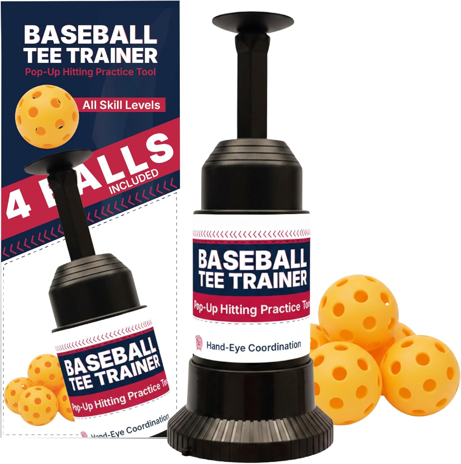 Baseball Tee Trainer Popper- Baseball Swing Trainer with 4 Practice Balls - Baseball Hitting Trainer for Training - Pop Up Trainer for Indoor & Outdoor Solo Training by HAMARA