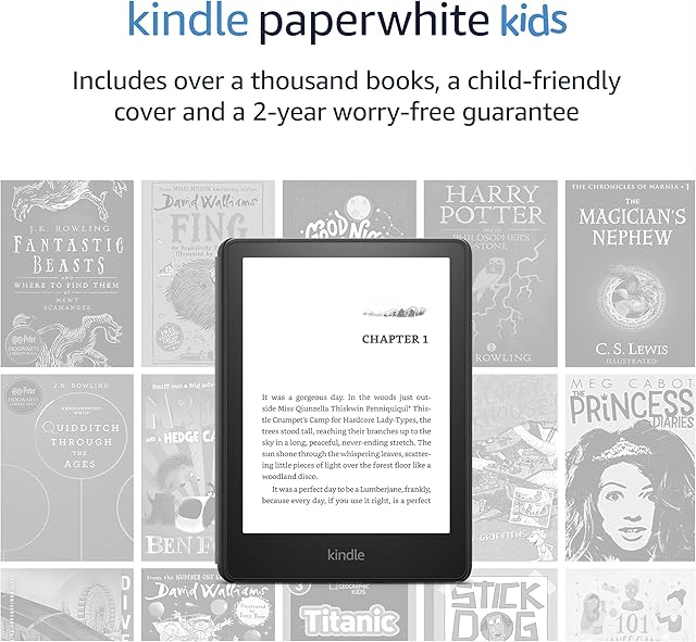 Kindle Paperwhite Kids | Includes over a thousand books, a child-friendly cover and a 2-year worry-free guarantee, Black | 8GB