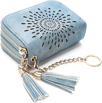 APHISON RFID Credit Card Holder Zipper Card Case Keychain Small Wallet for Women 1942-2 BLUE