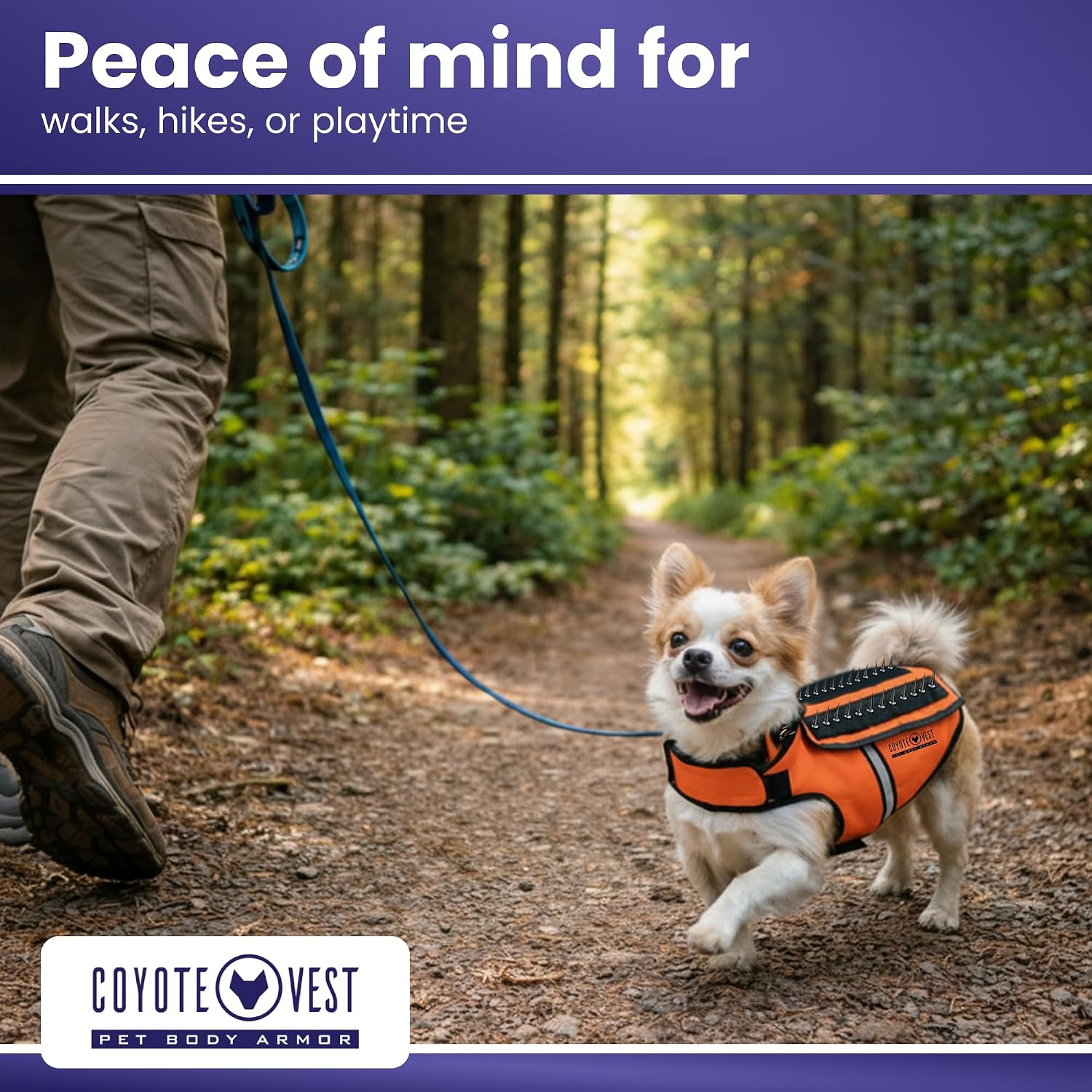CoyoteVest HawkVest Dog Harness Bundle | Includes SpikeVest & HawkShield Release Pad | Stab-Resistant Protection from Coyotes, Aggressive Dogs & Birds of Prey | Made in USA (M, Fluorescent Orange)