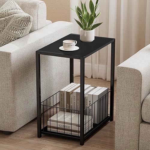 Miniatura 9 de Mesa auxiliar con soporte para revistas, soporte para tocadiscos con estante LP, mesa auxiliar para sala de estar, dormitorio o mesita de noche,