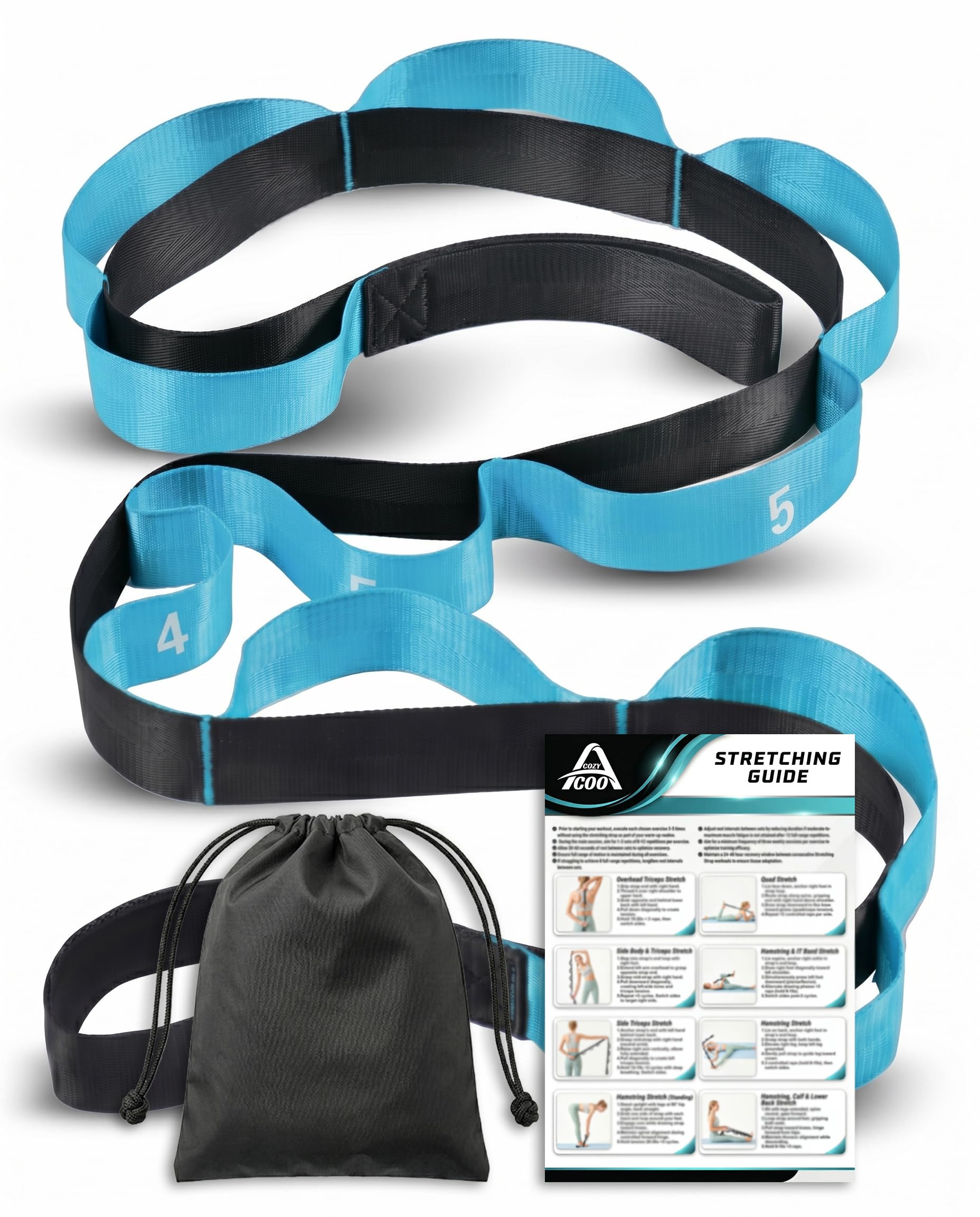 Photo 1 of Acozycoo Stretching Strap with Loops for Physical Therapy,Yoga Strap for Stretching,Home Workout,Pilate & Flexibility Training,Non-Elastic Exercise Stretch Band for Hamstring,Leg Stretcher Belt,Flexibility Fascia (Blue)