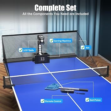 Table Tennis Robot,Automatic Ball Launcher with Net & 100 Balls,Table Tennis Robot, Ping-pong Ball Machine,Professional Tennis Ball Machine,for Training and Coaching