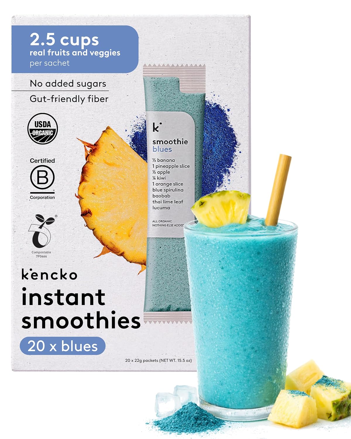 kencko Reds Smoothie Mix Packets - 20 Instant Breakfast Smoothies Made of Nature’s Original Superfoods - Strawberry, Banana, Raspberry, Ginger & More - Organic Fruit & Veggie Healthy Smoothies