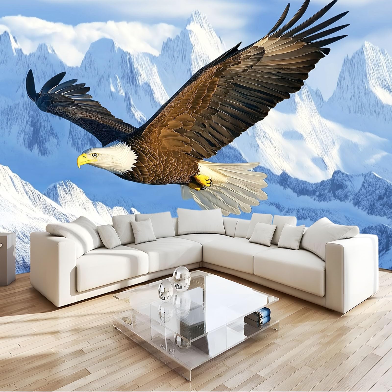 Papier peint 3D aigle des montagnes pour agrandir visuellement une chambre d'enfant