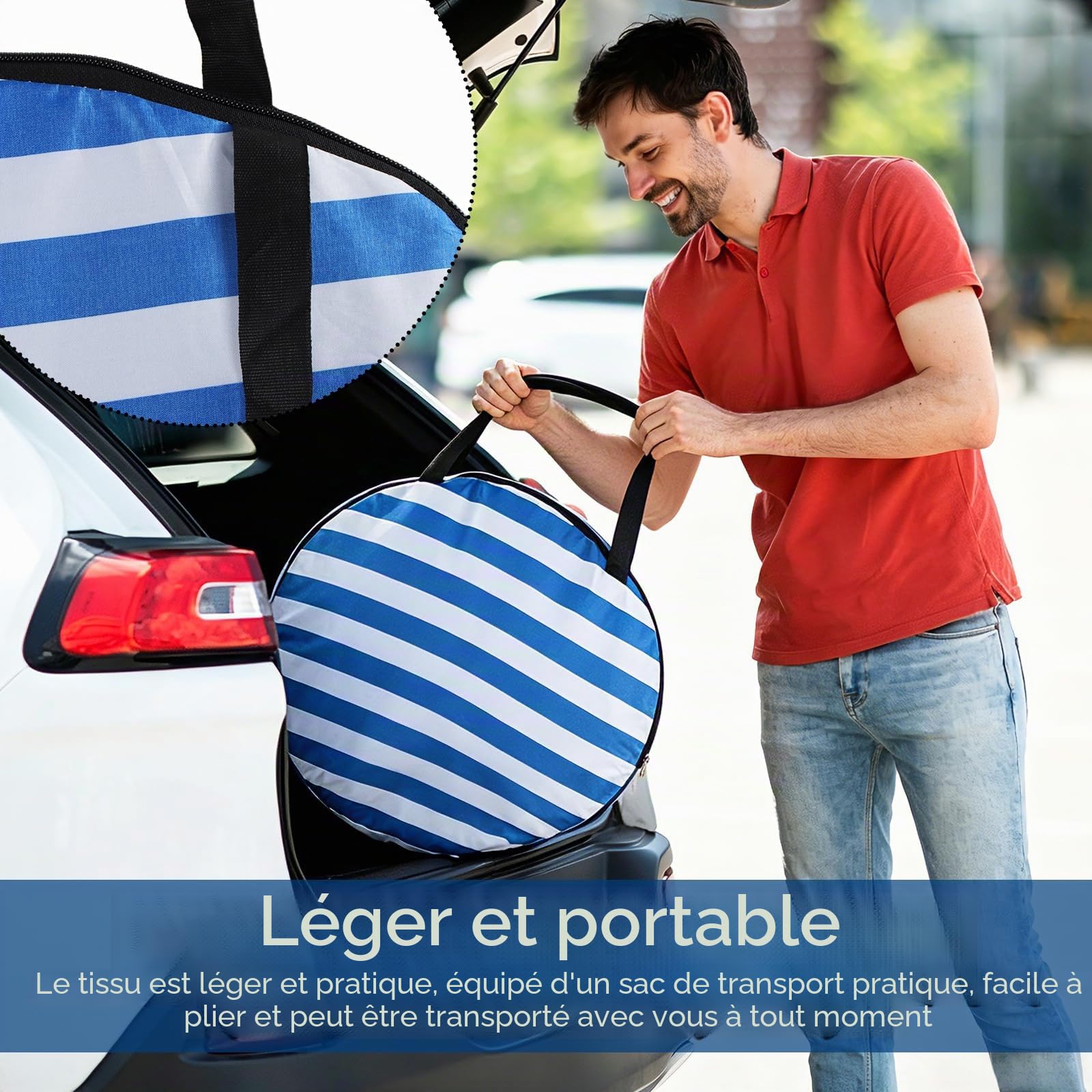 Tente de Plage Pop-Up, Abri de Plage Pop-Up, Protection UV 50+, pour 2 à 3 Personnes, avec Sac de Rangement et Sardines, Idéal pour Le Camping Familial, Les Pique-niques et la Plage (Bleu)