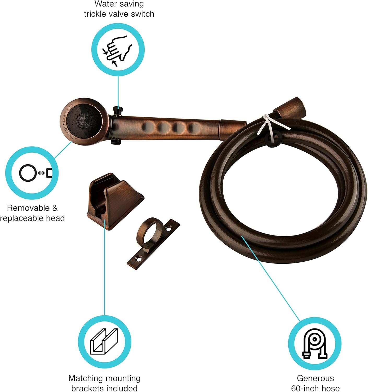 Dura Faucet DF-SA130-ORB RV Economical Shower Head and 60-inch Hose Kit - Water-Saving Trickle Switch (Oil Rubbed Bronze)
