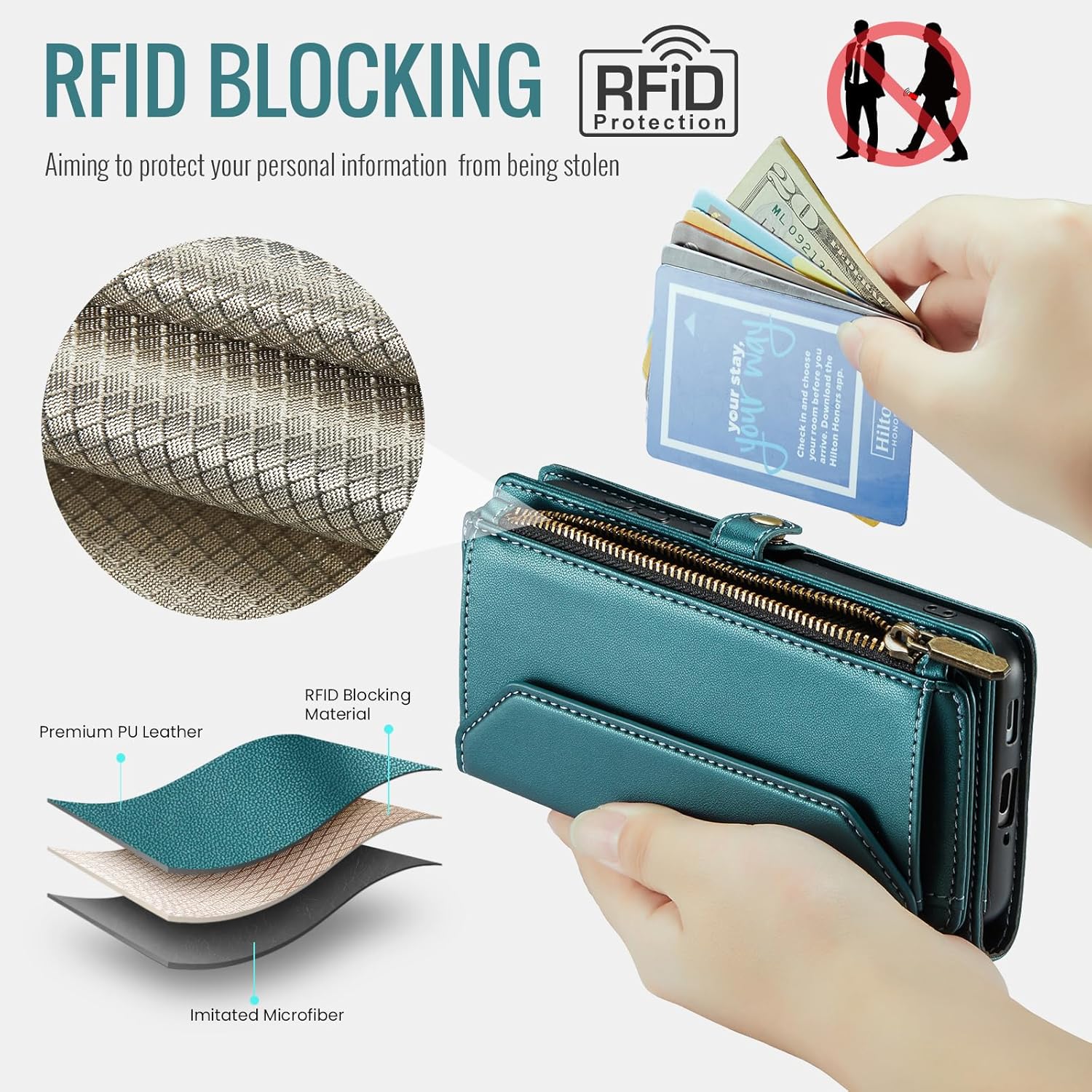 Asuwish Phone Case for Samsung Galaxy A17 5G Zipper Wallet Cover with Tempered Glass Screen Protector and Leather Flip RFID Blocking Credit Card Holder Cell Accessories A 17 17A 4G Women Girls Green