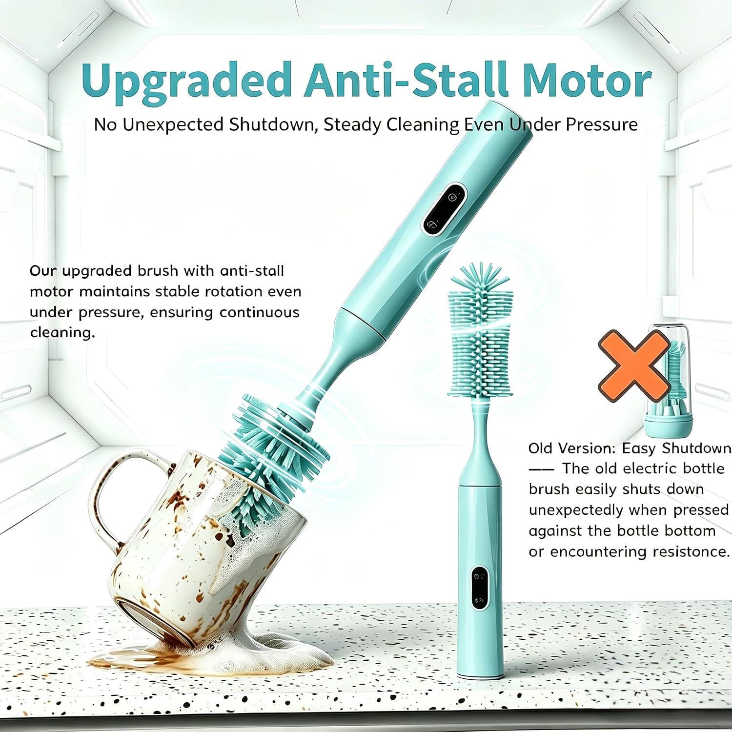 Rechargeable Electric Bottle Brush with 2 Speeds Powerful Automatic Bottle Cleaner,BPA-Free Silicone Spinning Design, Wall Mount & Straw Cleaner,Suitable for Baby Bottles & Kitchen (Alan+Alan)