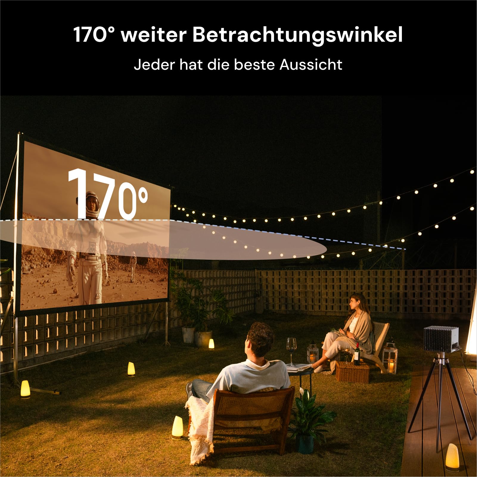 Valerion 120 Zoll Tragbare 4K/8K Outdoor-Leinwand mit Ständer, 3-lagiges mattweißes PVC, 16:9 Format, 1.3 Gain, faltbar, Anti-Falten, windstabil, inkl. Tragetasche
