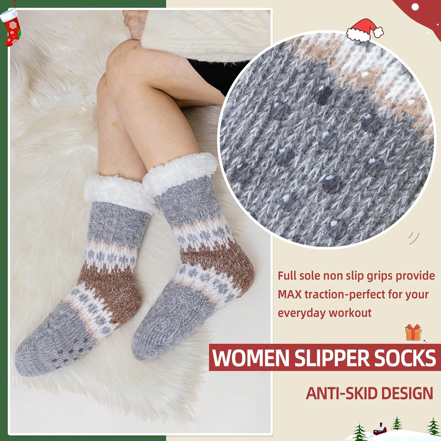 DoSmart Women Slipper Socks Non Slip Fluffy Winter Warm Thick Thermal Cozy Cabin Soft Fleece Home Grips Socks - Image 4