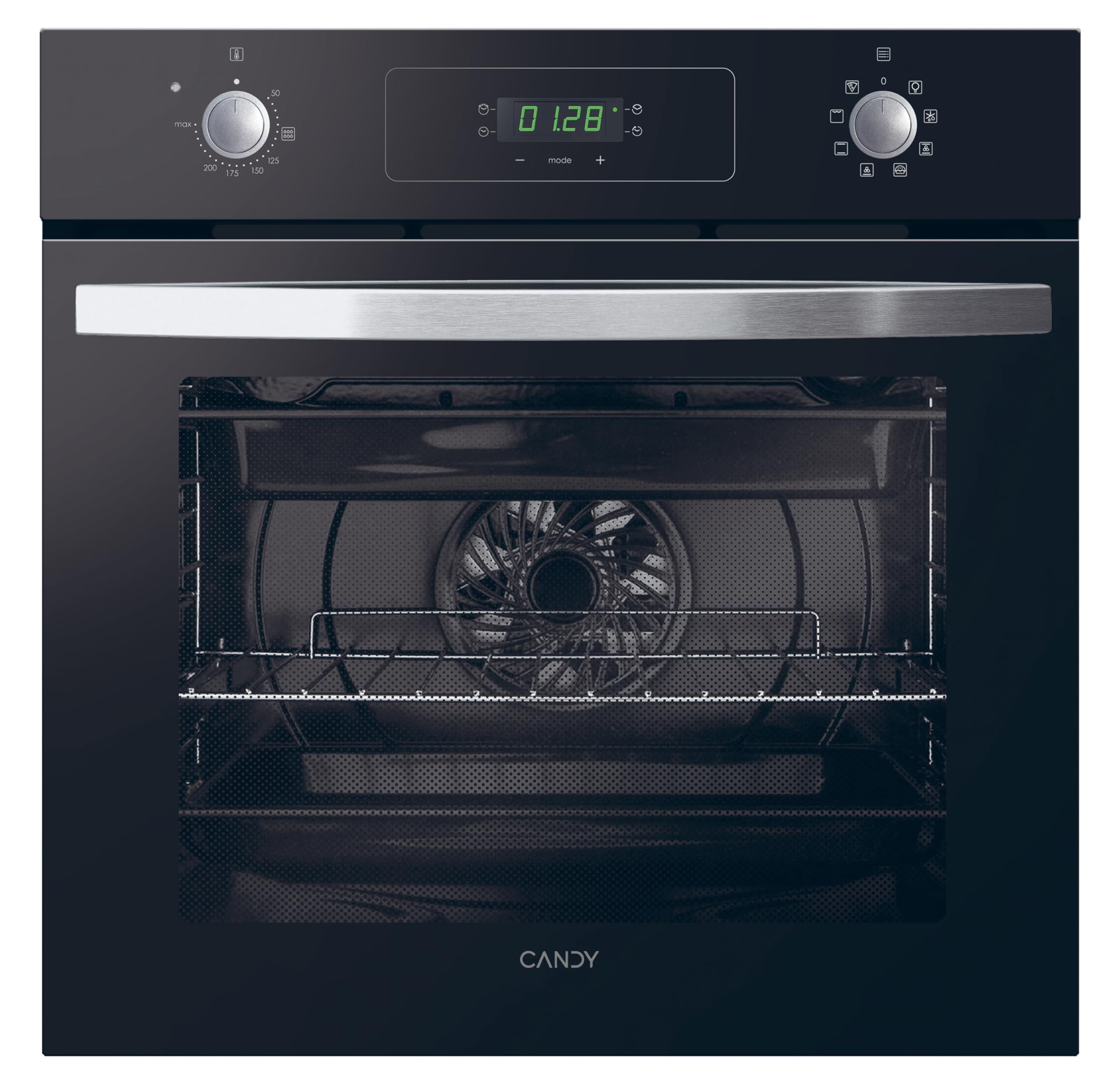 Candy Idea FIDC N625 L, Horno Multifunción, 70L, 2400W, 1 Bandeja y 2 Rejillas, Ventilación Tangencial de Enfriamiento, Limpieza Aquactiva, 8 Funciones, Mandos Push&Pull, Puerta Doble Cristal, Negro