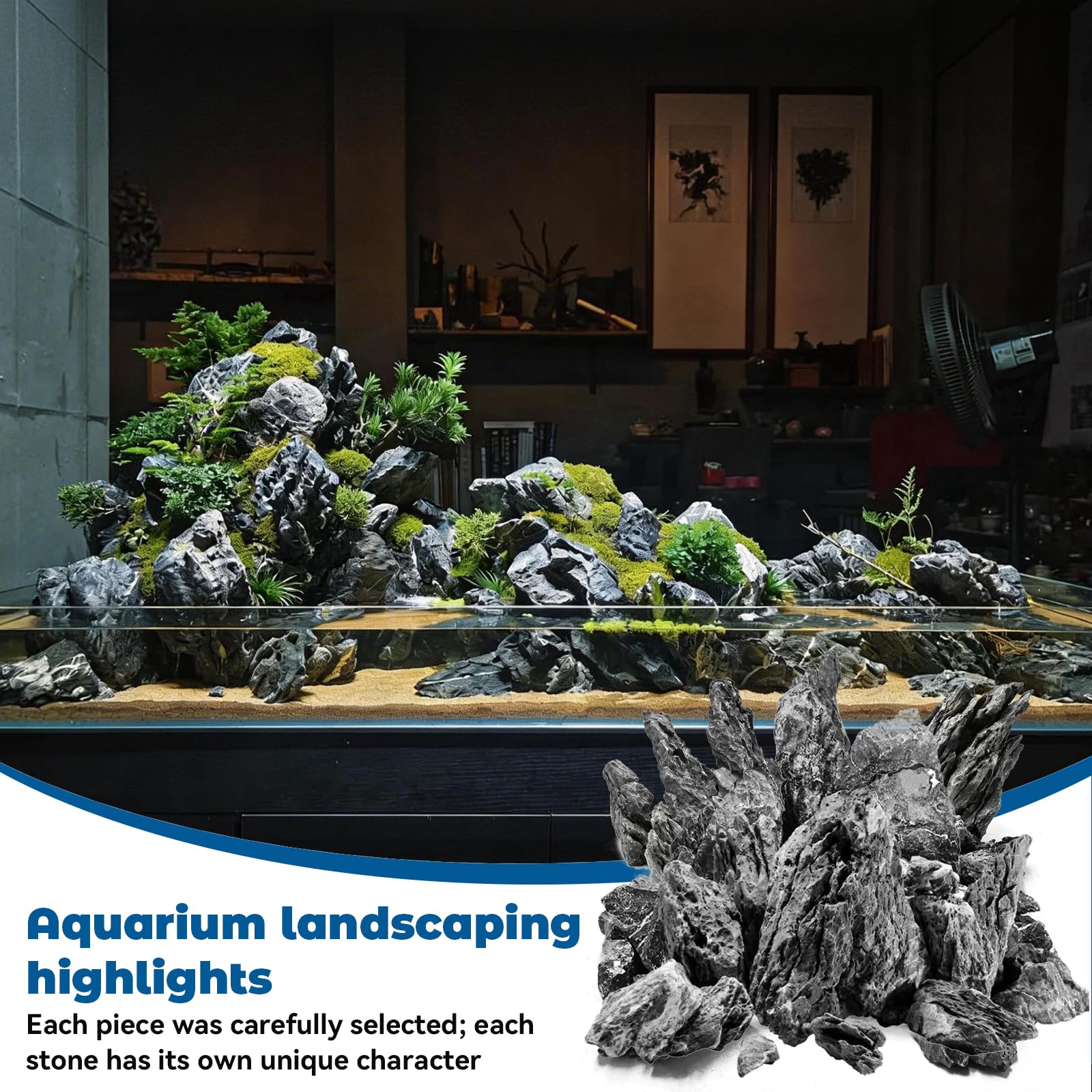 500g Natürlicher Seiryu Rock, 3-6 cm Aquarium Steine Aquarium Deko für Aquascaping und Landschaftsgestaltung Dekorative Steine für Aquarien, Bepflanzte Aquarien und Amphibien Terrarien