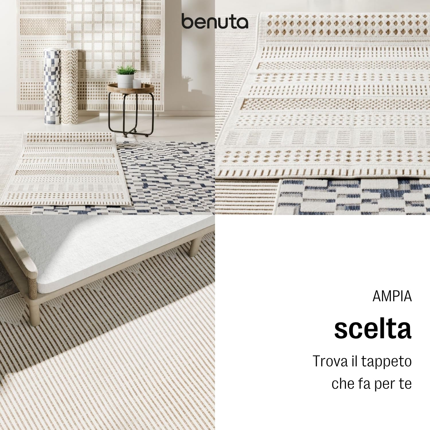 benuta Basic Tappeto Esterno & Interno Kaleo - Beige 200x300 cm - Motivi Geometrico - Impermeabile & Resistente ai raggi UV per Balcone, Terrazza, Giardino, Cucina & Soggiorno - Facile da Pulire