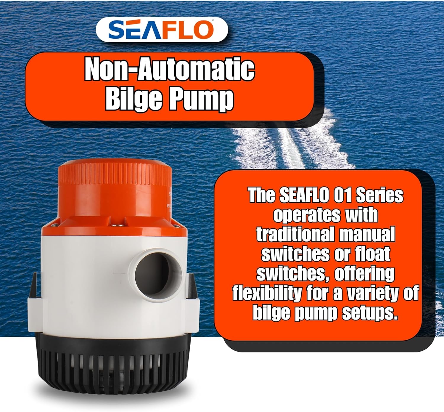 SEAFLO 01 Series 4700 GPH Bilge Pump – 12V, 2" Outlet, Marine Submersible Pump, Anti-Airlock Protection, Snap-Off Strainer Base, CE & RoHS Certified – 4-Year Warranty