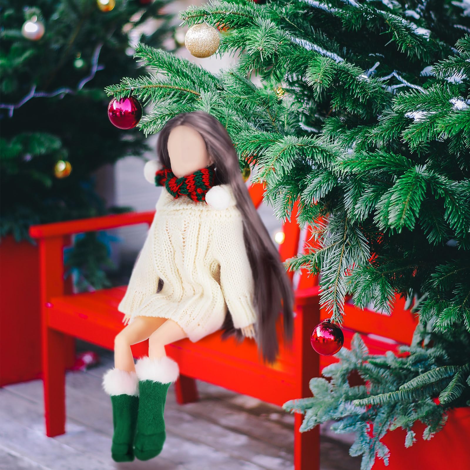 9 piezas de ropa de muñeca de Navidad de 11.5 pulgadas, accesorios de ropa de muñeca de invierno, incluye suéter de Papá Noel, zapatos, botas de nieve, pantalones cortos (negro, rojo, 4