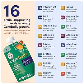 Cerebelly Organic Baby Food Pouches, White Bean Pumpkin Apple Purees, 16 Nutrients, No Added Sugar, Fiber & Non-GMO, 4oz, 6 Pack