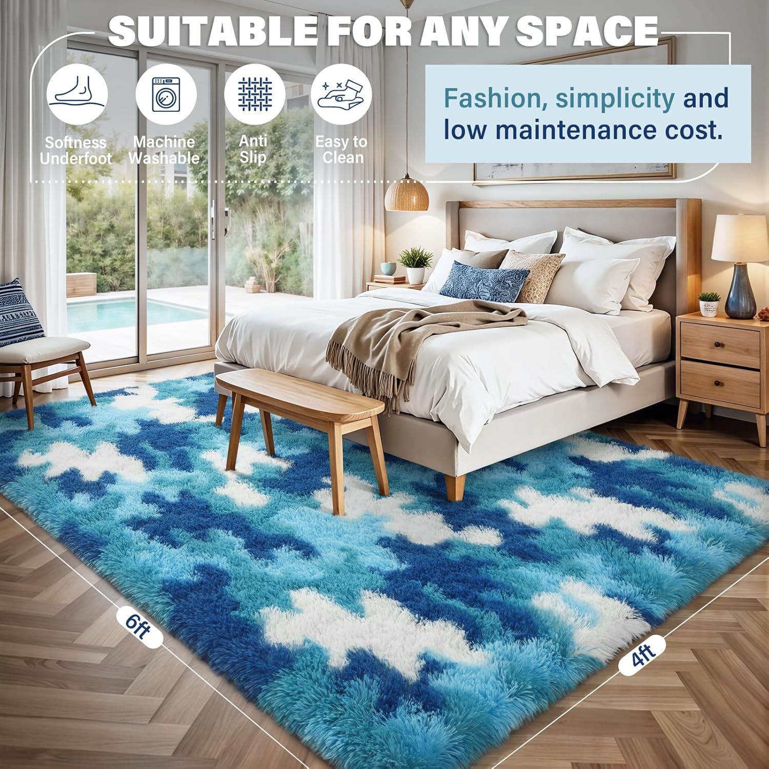 AROGAN Soft Fuzzy Kids Rugs for Girls Room Playroom 4x6 Feet, Fluffy Cute Colorful Princess Carpet for Kids Teens Nursery Toddler, Bedroom, Camouflage Blue and White