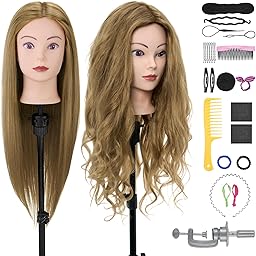Frisierkopf,Neverland Übungskopf 71cm 80% Echthaar,Frisieren Trainingsköpfe für Friseure Ausbildung Kopf Mit Halter + DIY Haare Set(Blond)