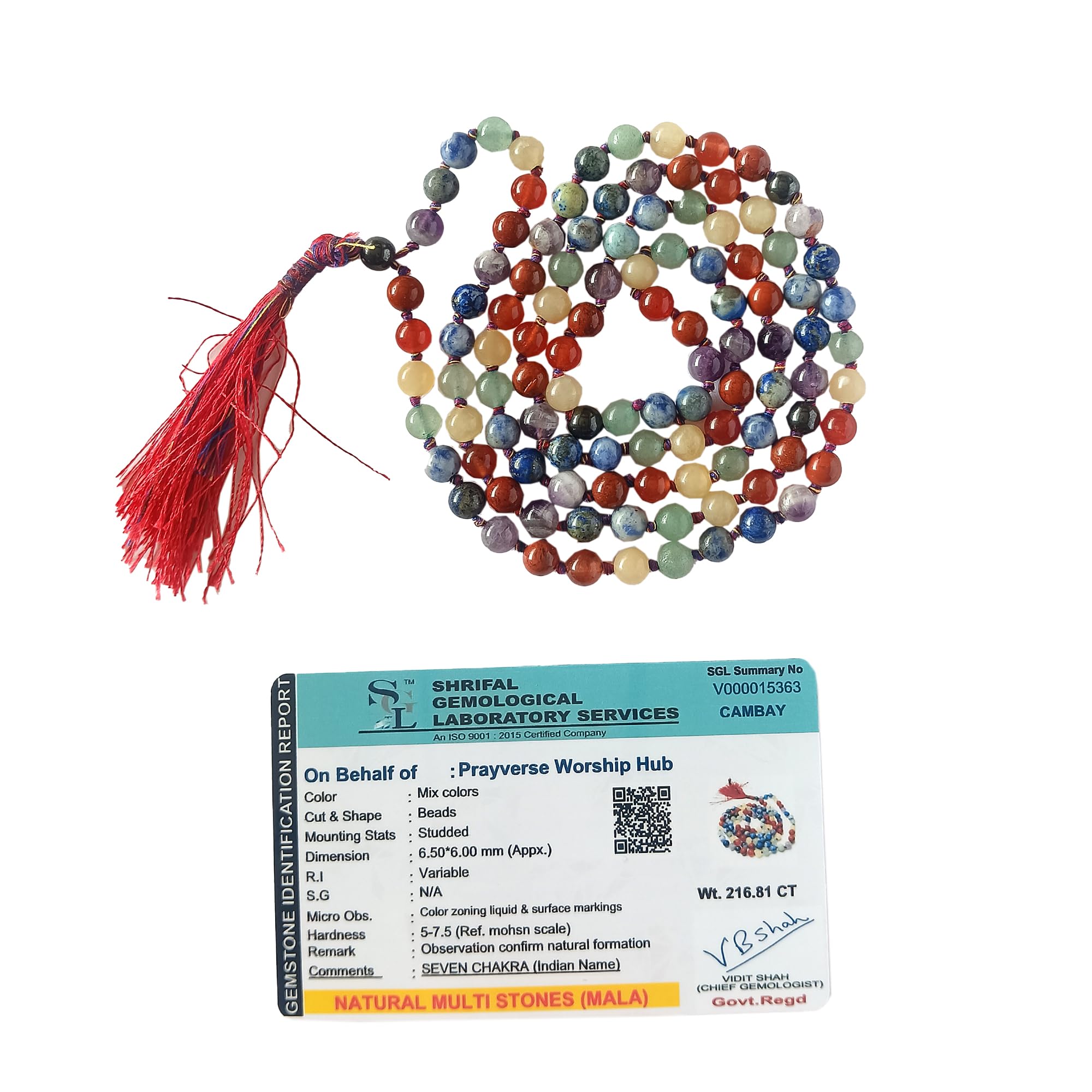 PRAYVERSE Mala 7 Chakra Mala Original Certified Classy Seven Chakra Jaap Mala 108 Beads Mala 7 चक्र माला A1 Quality Colourful Beads Mala Seven Chakra Crystal Mala Rosary Beads for Chanting Purpose-picture-23