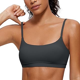 CRZ YOGA Butterluxe Adjustable Spaghetti Strap Sports Bras for Women - Scoop Neck Wireless Padded Yoga Workout Crop Top