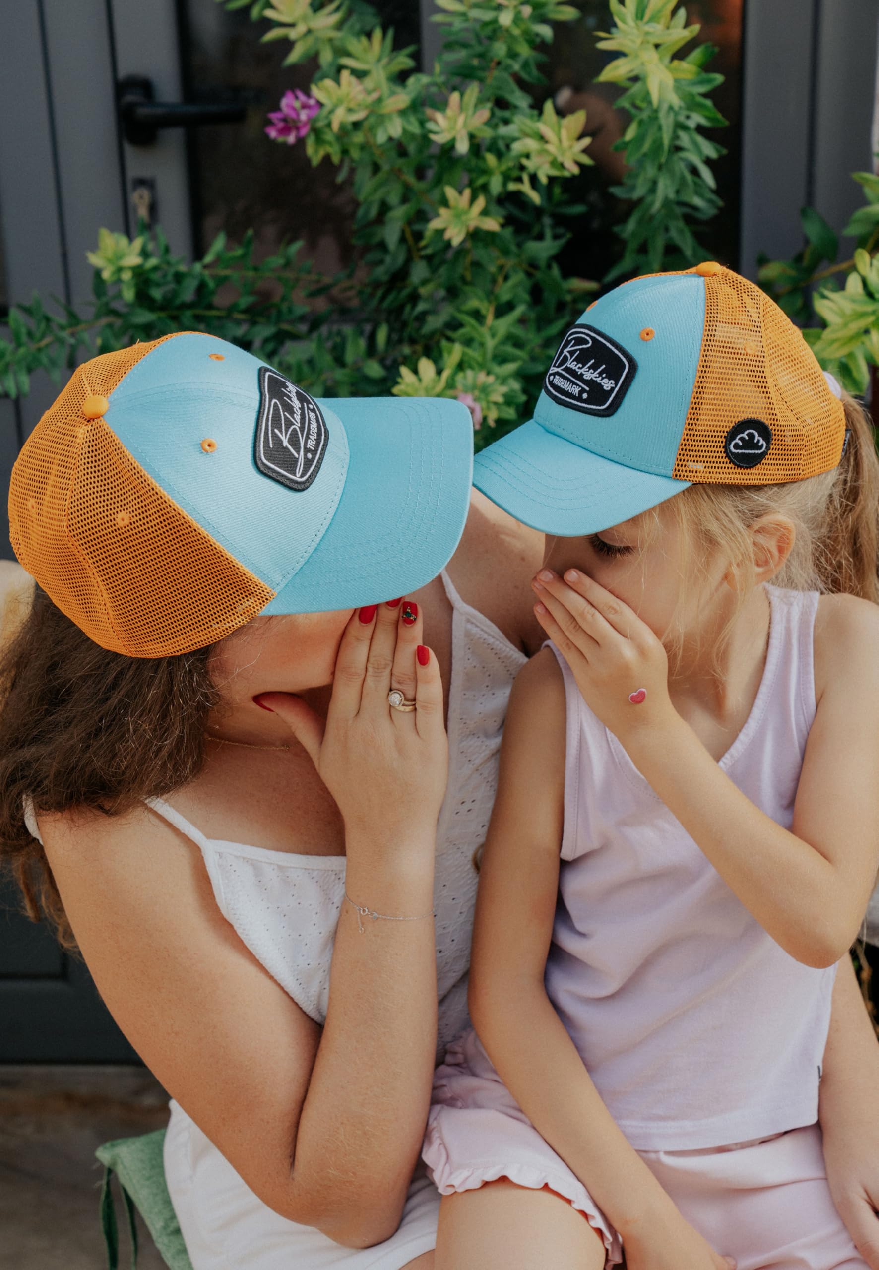 Blackskies Race Baseball Cap - 2-częściowy zestaw dla rodziców dzieci | Czapka trucker dopasowana do mamy taty dzieci prezent mini-ja Basecap dla taty, syna i córki, Niebiesko-pomarańczowy, L