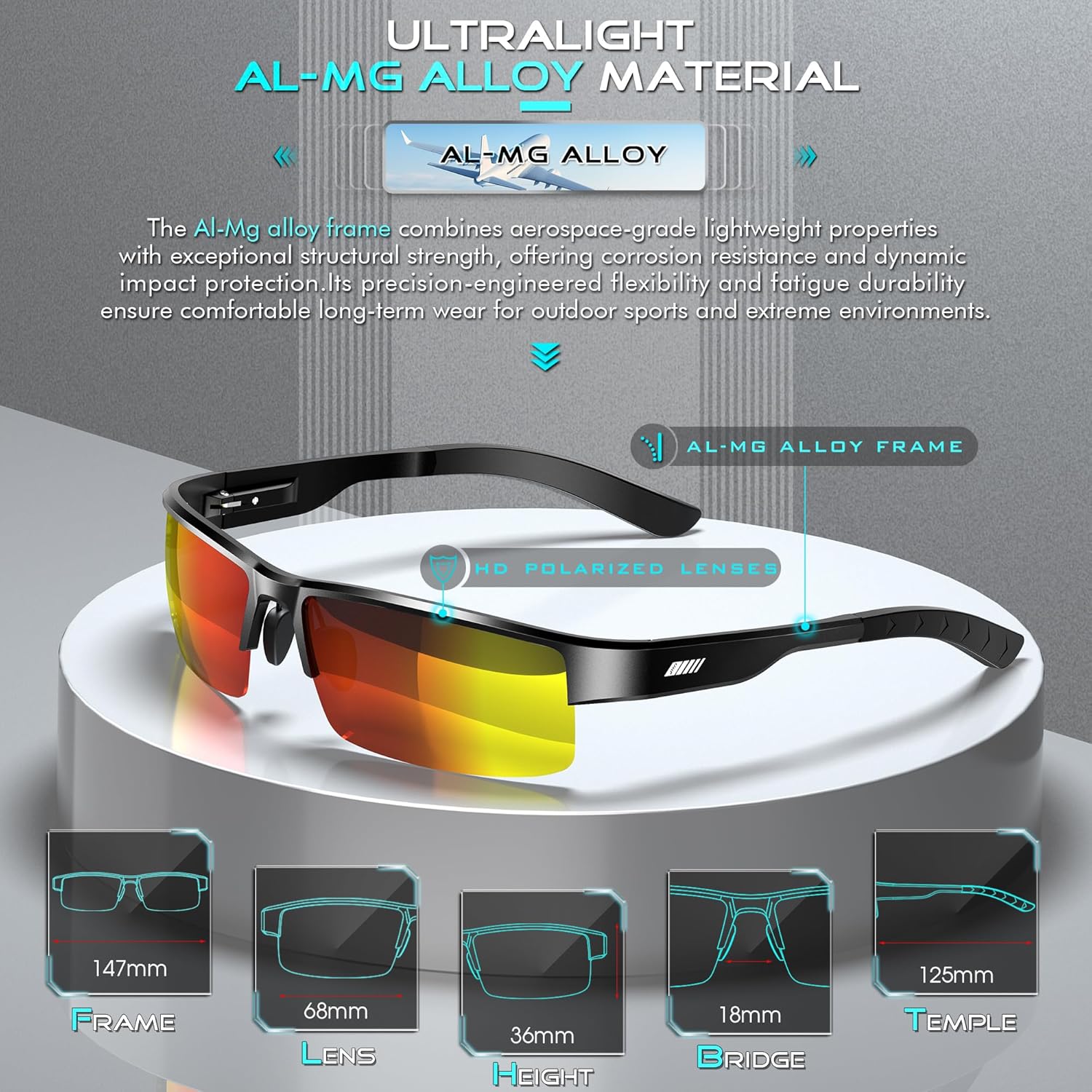 ATTCL Men's Polarized Sunglasses, UV400 Protection, Rectangle Metal Glasses for Driving, Fishing, Golf, Cycling - Image 2