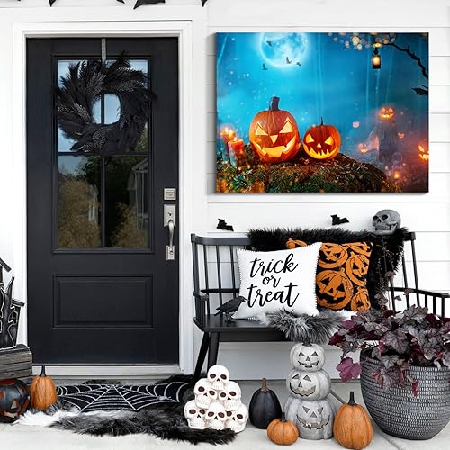 Miniatura 6 de Denozer - Lienzo decorativo para pared con imágenes temáticas de Halloween, decoración de pared de calabaza iluminada, decoración de pared del hogar
